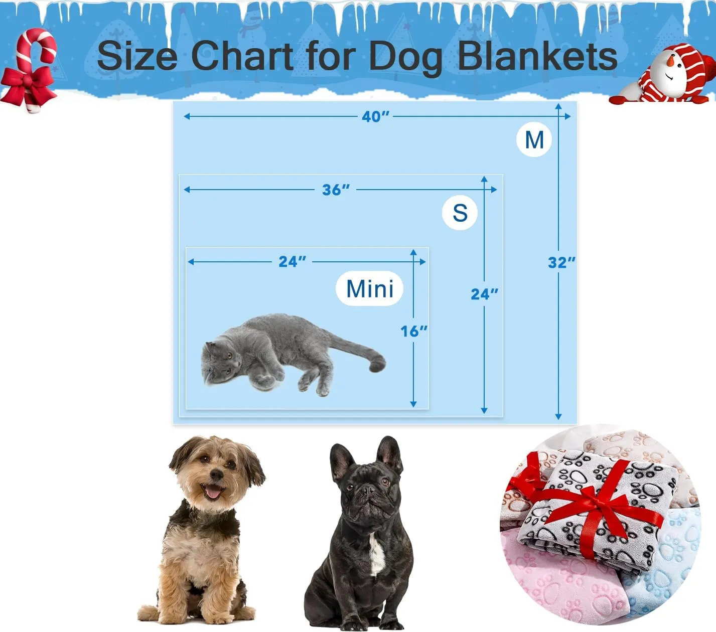 Blue Dog Blanket for Puppy Accesssories Boy, Blue Dog Stuff for Small Kitten Indoor Cats, Washable Soft Puppy Essentials Supplies