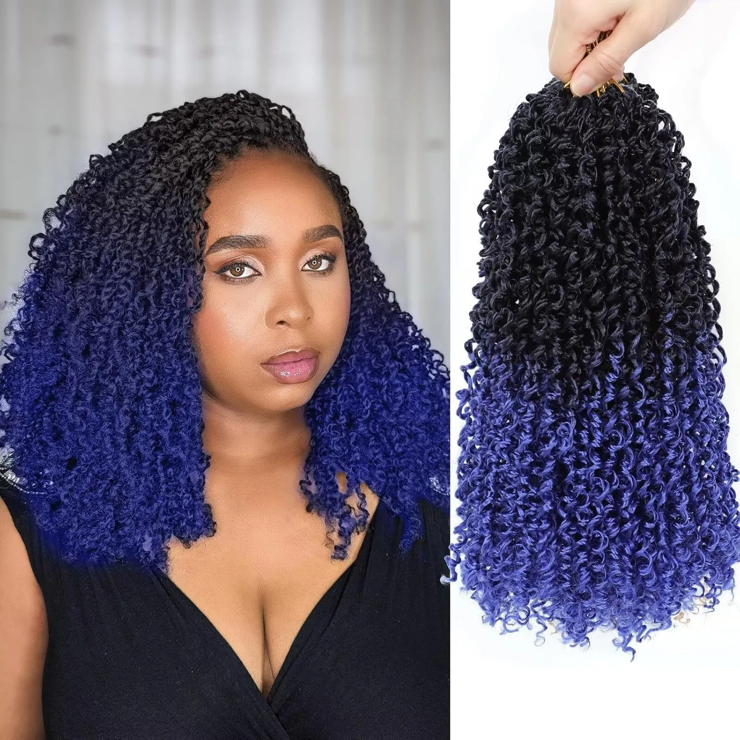 Blue Yanky Twist Crochet Hair 8Packs 12inch Pretwisted Mini Senegalese Twist Braids Spring Crochet Braid Hair with Curly Protective Hairstyle Synthetic Crochet Braids for Black Women(#OT/Blue)