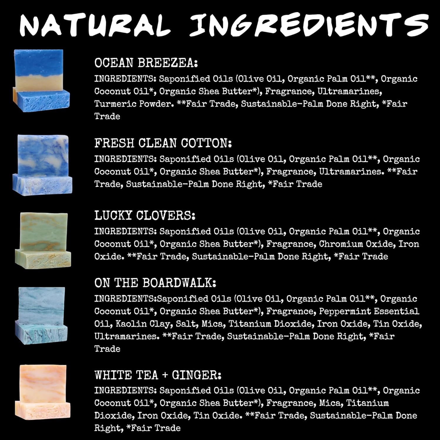 BLUEBYRD Fresh & Clean Handmade Soap Bar Gift Set For Women & Men - 5 Pc. Variety Pack Natural Cold Pressed Bath & Body Cleansing Bar - Ocean, Clean Cotton, Sea Salt, White Tea, Irish Clover (Fresh)