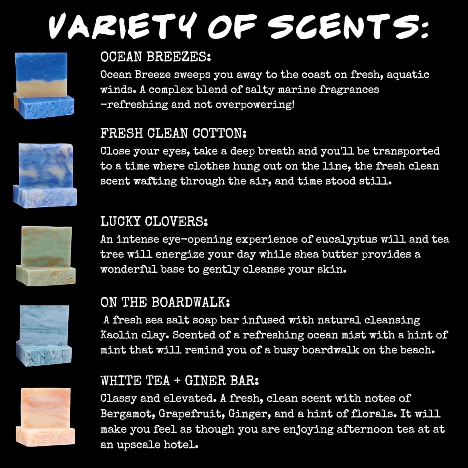BLUEBYRD Fresh & Clean Handmade Soap Bar Gift Set For Women & Men - 5 Pc. Variety Pack Natural Cold Pressed Bath & Body Cleansing Bar - Ocean, Clean Cotton, Sea Salt, White Tea, Irish Clover (Fresh)
