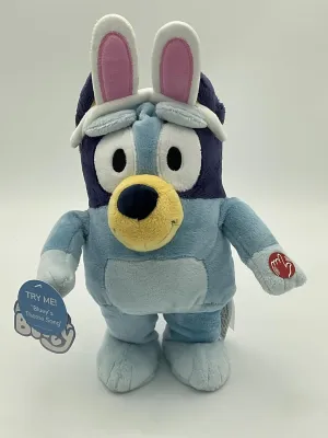 Bluey Easter Plush Animated Easter Bluey with Rabbit Ears Headband Dances to The Theme Song Plush Toy, Soft Stuffed Animal, Blue and White