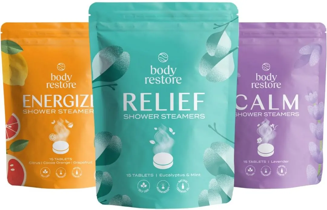 Body Restore Shower Steamers Aromatherapy (15 Packs x 3) - Gifts for Mom, Gifts for Women & Men, Shower Bath Bombs, Eucalyptus, Citrus Grove, Lavender Essential Oils, Stress Relief