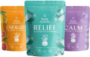 Body Restore Shower Steamers Aromatherapy (15 Packs x 3) - Gifts for Mom, Gifts for Women & Men, Shower Bath Bombs, Eucalyptus, Citrus Grove, Lavender Essential Oils, Stress Relief