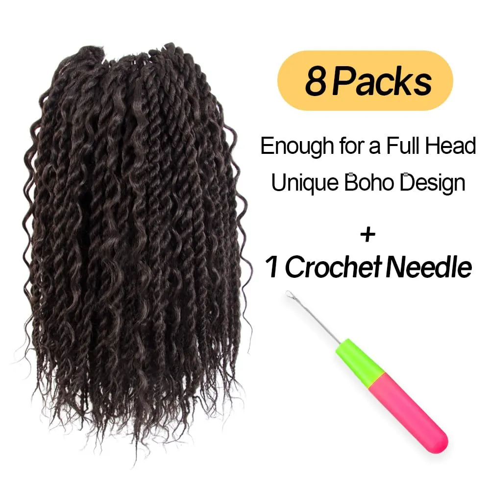 Boho Twist Crochet Hair 12 Inch, 8 Packs Wavy Senegalese Twist Crochet Hair with Curly Ends, Brown Pre-Looped Pre-Twisted Island Style Goddess Passion Braids (120 Strands, 4#)