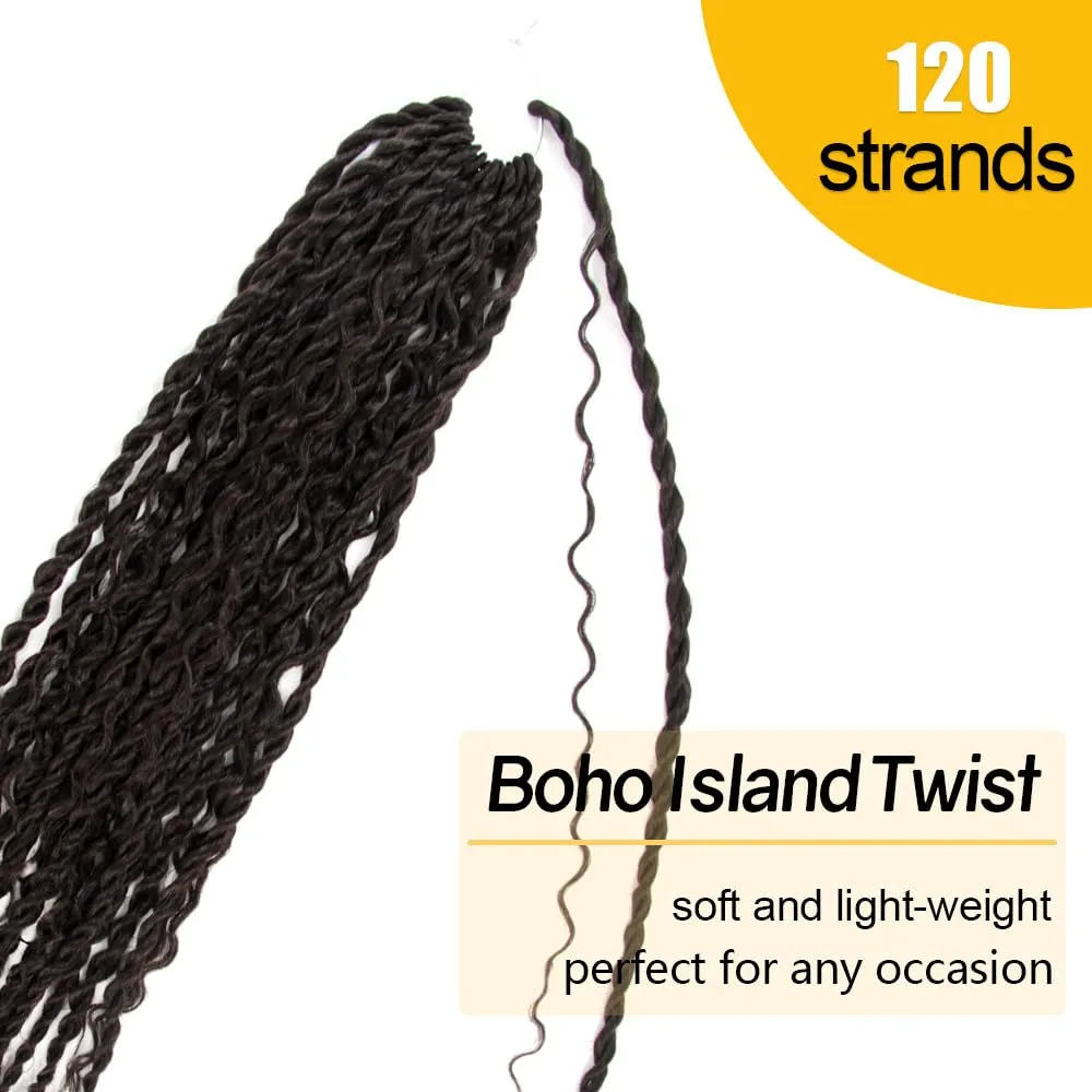 Boho Twist Crochet Hair 12 Inch, 8 Packs Wavy Senegalese Twist Crochet Hair with Curly Ends, Brown Pre-Looped Pre-Twisted Island Style Goddess Passion Braids (120 Strands, 4#)
