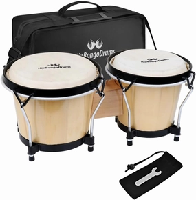 Bongo Drum Set for Adults Kids Beginners Professionals, Upgrade Packaging, Set of 6 and 7 inch Tunable Percussion Instruments, Natural Animal Hides Hickory Shells Wood Metal with Tuning Wrench