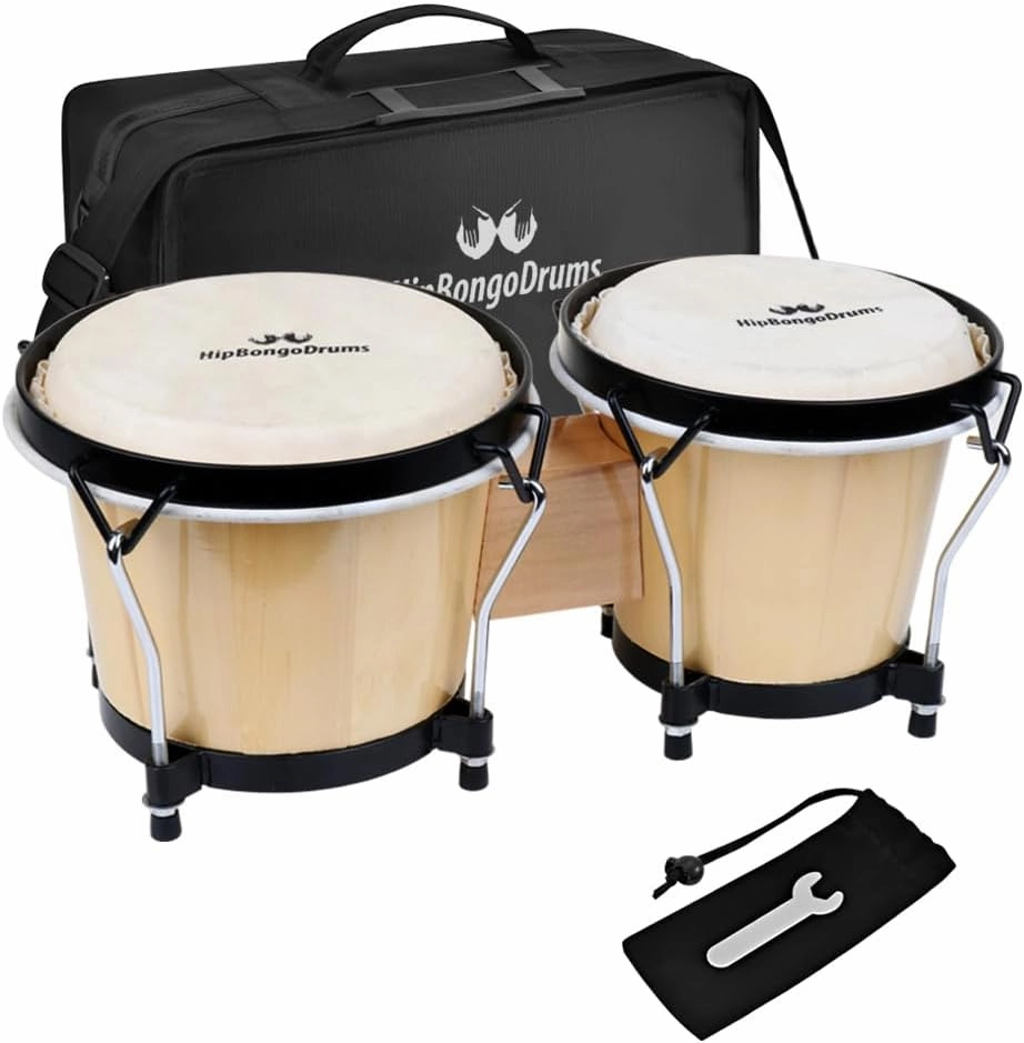 Bongo Drum Set for Adults Kids Beginners Professionals, Upgrade Packaging, Set of 6 and 7 inch Tunable Percussion Instruments, Natural Animal Hides Hickory Shells Wood Metal with Tuning Wrench