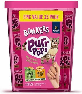 Bonkers Purrpops Freeze-Dried Cat Treats, Catnip and Chicken Flavors, Epic Value Pack, 32 Count