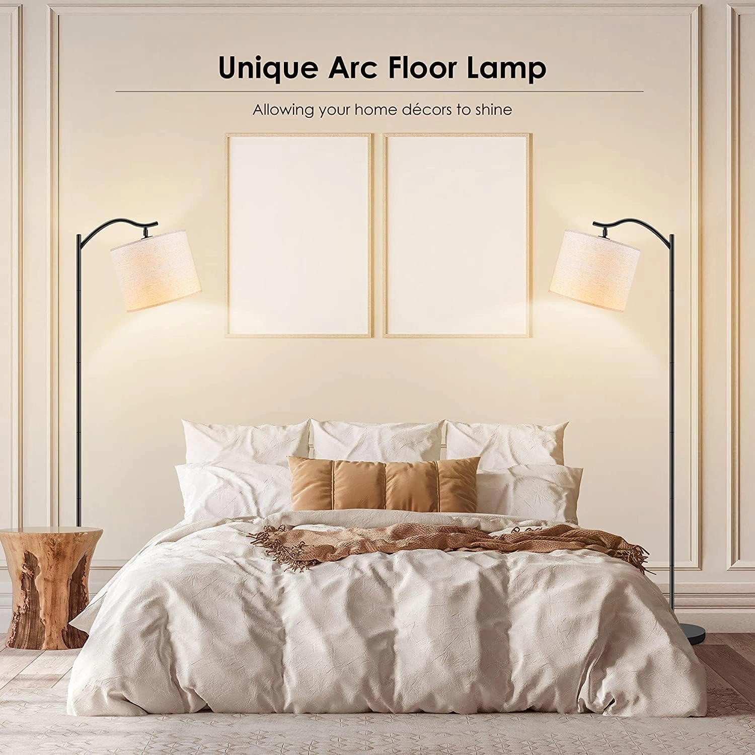 BoostArea Floor Lamp for Living Room,LED Arched Floor Lamps, Tall Modern Standing Lamp with Beige Linen Shade,E26 Socket, Footswitch,Mid Century Floor Lamp for Bedrooms,Study Room,Office