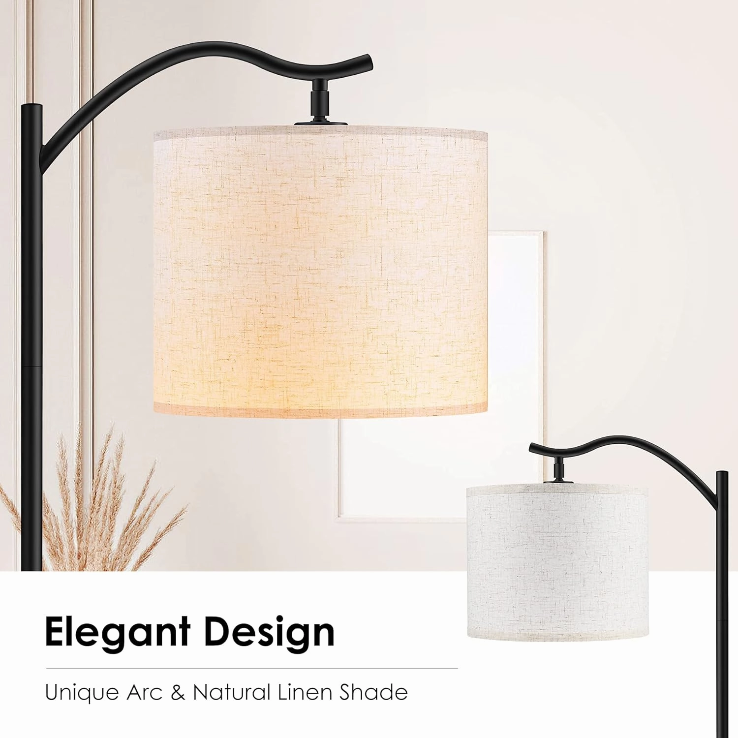 BoostArea Floor Lamp for Living Room,LED Arched Floor Lamps, Tall Modern Standing Lamp with Beige Linen Shade,E26 Socket, Footswitch,Mid Century Floor Lamp for Bedrooms,Study Room,Office