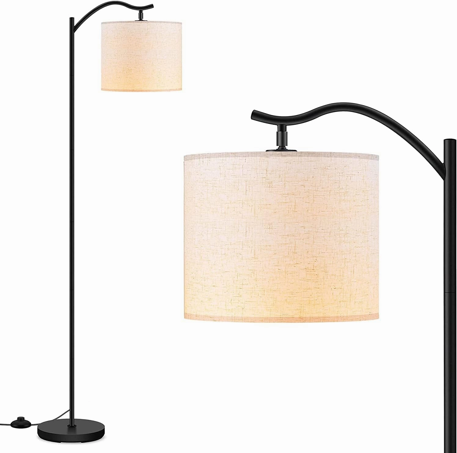 BoostArea Floor Lamp for Living Room,LED Arched Floor Lamps, Tall Modern Standing Lamp with Beige Linen Shade,E26 Socket, Footswitch,Mid Century Floor Lamp for Bedrooms,Study Room,Office