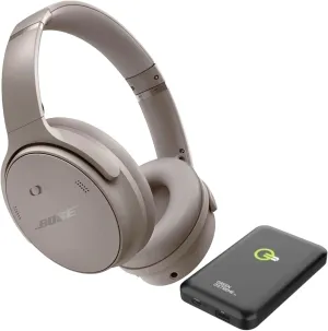 Bose QuietComfort Wireless Noise Cancelling Headphones, Bluetooth Over Ear Headphones Bundle with Green Extreme Wireless Portable Charger, (Sandstone)