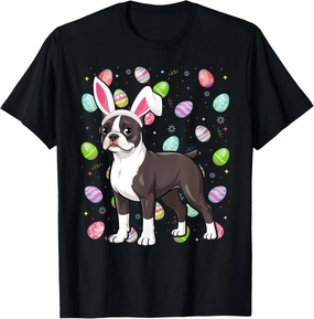 Boston Terrier Dog Happy Easter Egg Hunt Bunny Ear Easter T-Shirt
