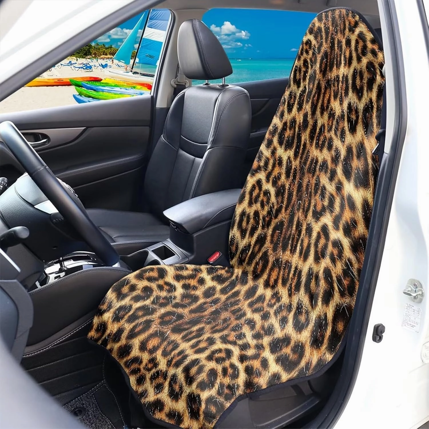 Brown Leopard Car Seat Accessories Sweat Proof Portable Front Seat Protector Non-Slip Soft Car Seat Towel Waterproof Bucket Towel Seat Covers for Trucks SUV Jeep