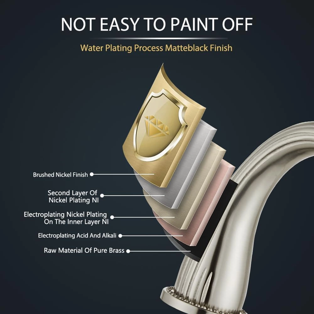 Brushed Nickel Widespread Bathroom Sink Faucet,Two Crystal Handle Three Hole Brass Lavatory Vanity Faucet,8-16 Inch Basin Mixer Tap with Pop Up Drain Assembly