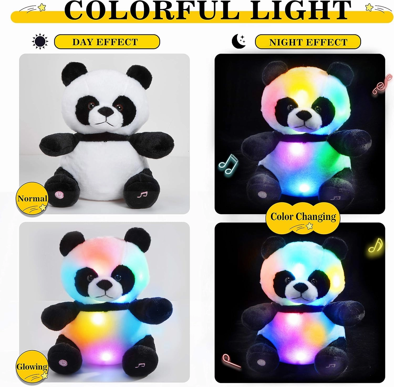 BSTAOFY 12'' Musical Light up Panda Stuffed Animal Realistic LED Soft Plush Toy with Night Lights Glow in The Dark Birthday Valentines Christmas for Toddler Kids