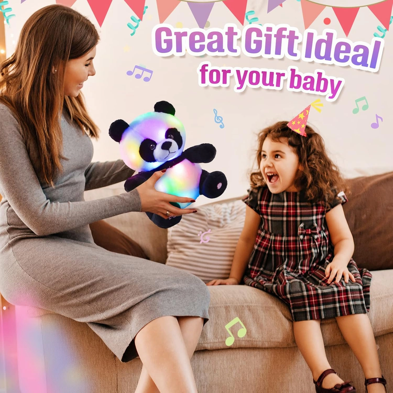 BSTAOFY 12'' Musical Light up Panda Stuffed Animal Realistic LED Soft Plush Toy with Night Lights Glow in The Dark Birthday Valentines Christmas for Toddler Kids