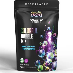 Bubble Solution: Create Perfect Bubbles with This Mix, Works with Wands, Guns, Machines – Safe for Kids, Makes up to 30 Gallons