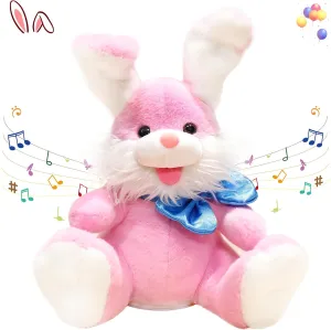 Bunny Plush Baby Toys Easter Gifts Bunny Stuffed Animals Peek-A-Boo Toys Repeats What You Say Singing with Floppy Ears Birthday Gift for Toddler 7 8 9 10 11 Months 1-2 Year,12 inch Pink