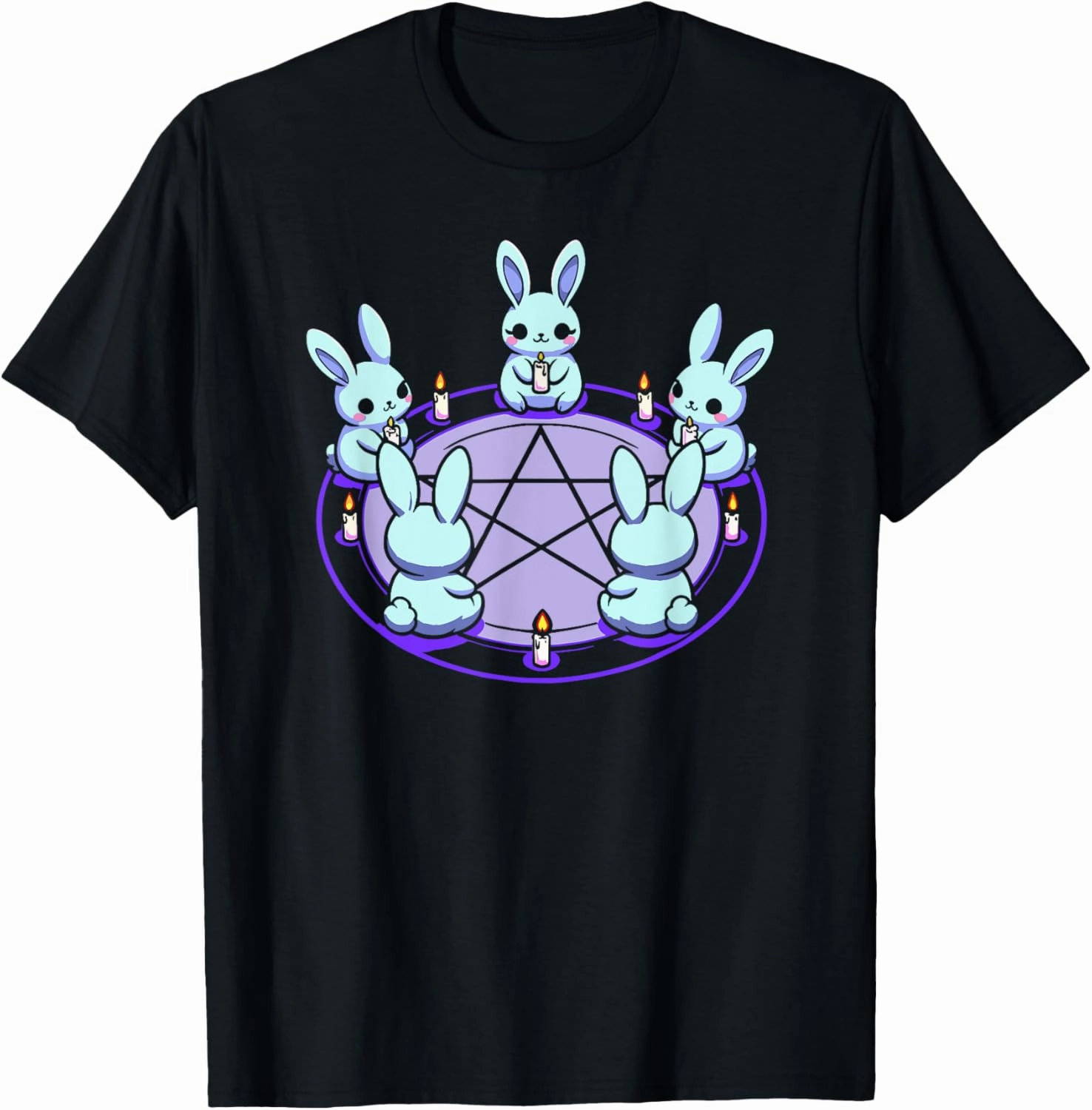 Bunny Rabbit Blue Pentacle Pentagram Pastel Goth Dark Humor T-Shirt, Small