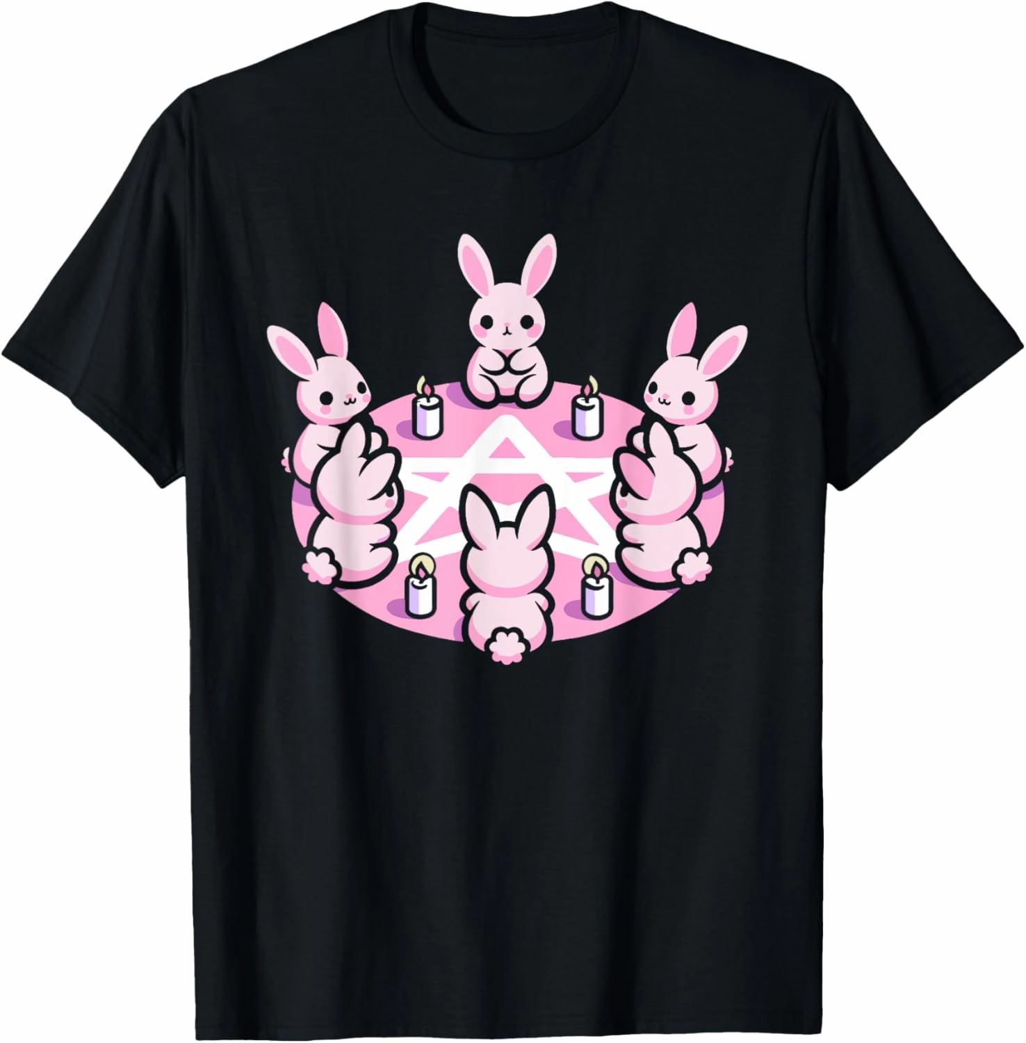 Bunny Rabbit Pink Pentacle Pentagram Pastel Goth Dark Humor T-Shirt