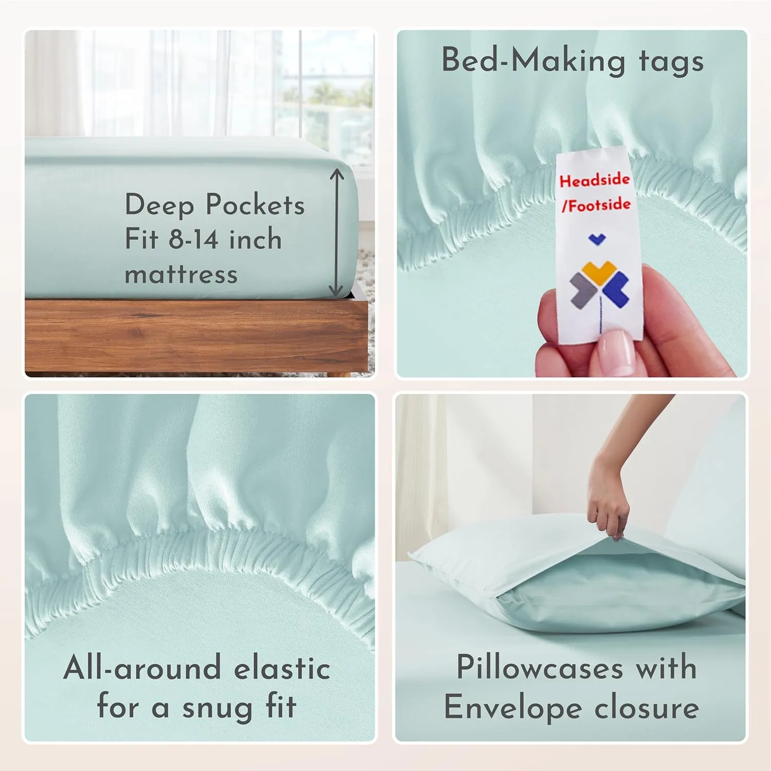 California Design Den King Sheets Set - Natural 100% Cotton Sheets King Size with Deep Pockets, Soft Sateen Weave, Breathable, Cooling and Durable Bedding Set (Seafoam)