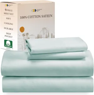 California Design Den King Sheets Set - Natural 100% Cotton Sheets King Size with Deep Pockets, Soft Sateen Weave, Breathable, Cooling and Durable Bedding Set (Seafoam)
