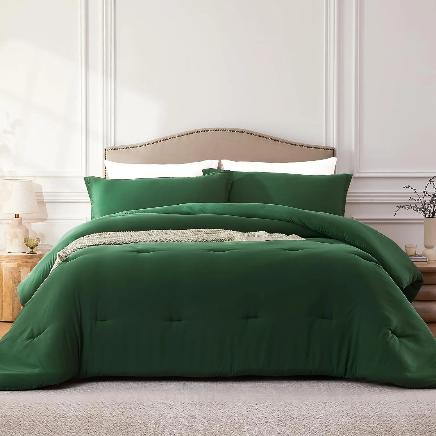 California King Comforter Set Emeraldgreen,3PCS Soft Lightweight Breathable Bedding Comforter Sets for All Season, Cal King(104''×96'' Comforter & 2 Pillowcases)
