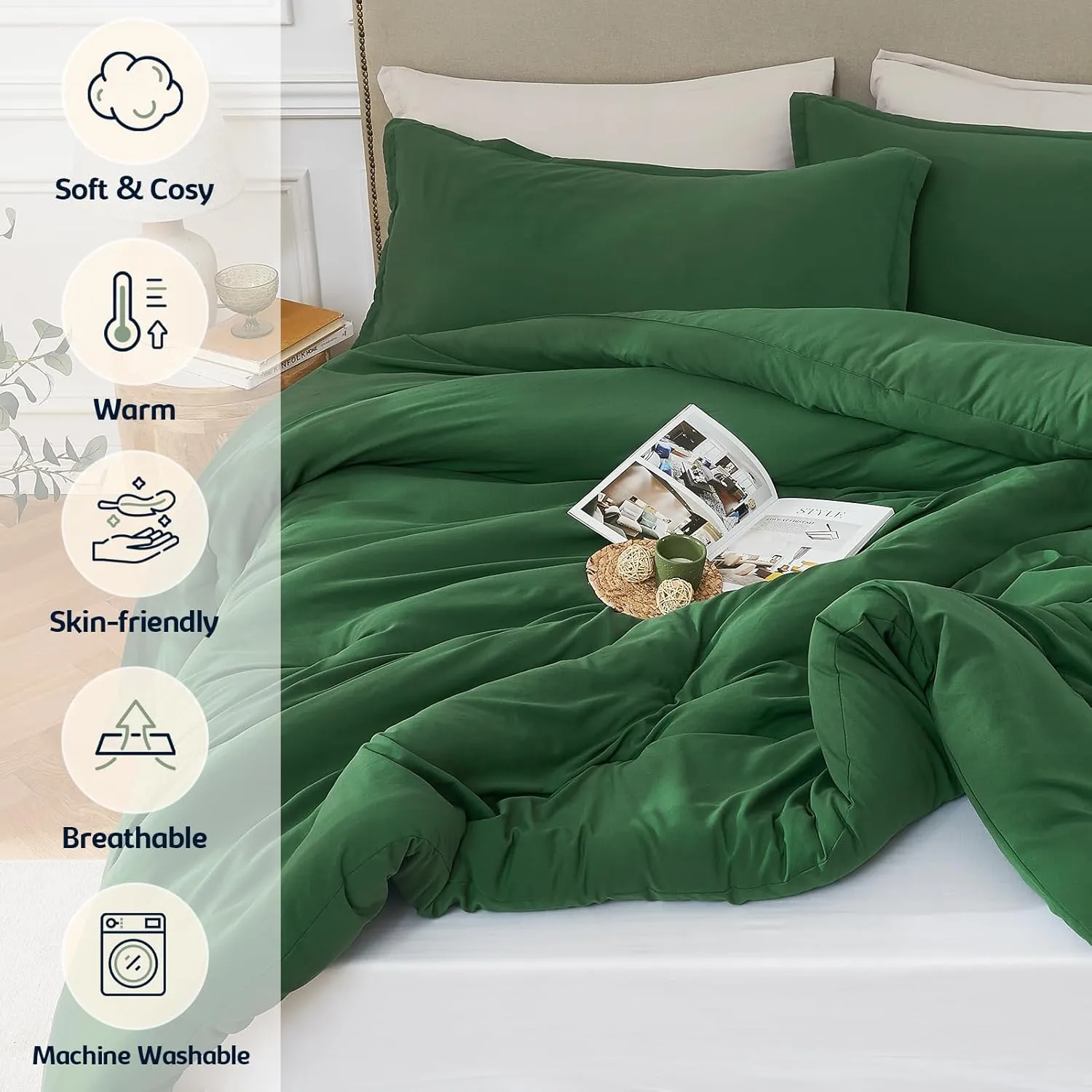 California King Comforter Set Emeraldgreen,3PCS Soft Lightweight Breathable Bedding Comforter Sets for All Season, Cal King(104''×96'' Comforter & 2 Pillowcases)