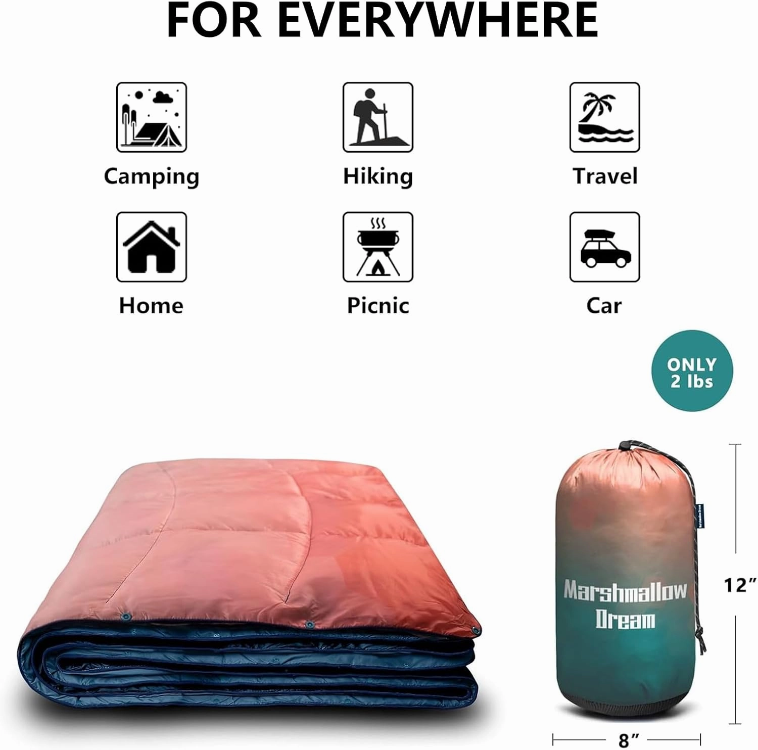 Camping Blanket, Packable Puffy Blanket Down Alternative Blanket Lightweight Windproof Water Resistant for Outdoors,Hiking, Backpacking,Beach,Car,Picnic,Stadium 52x75in