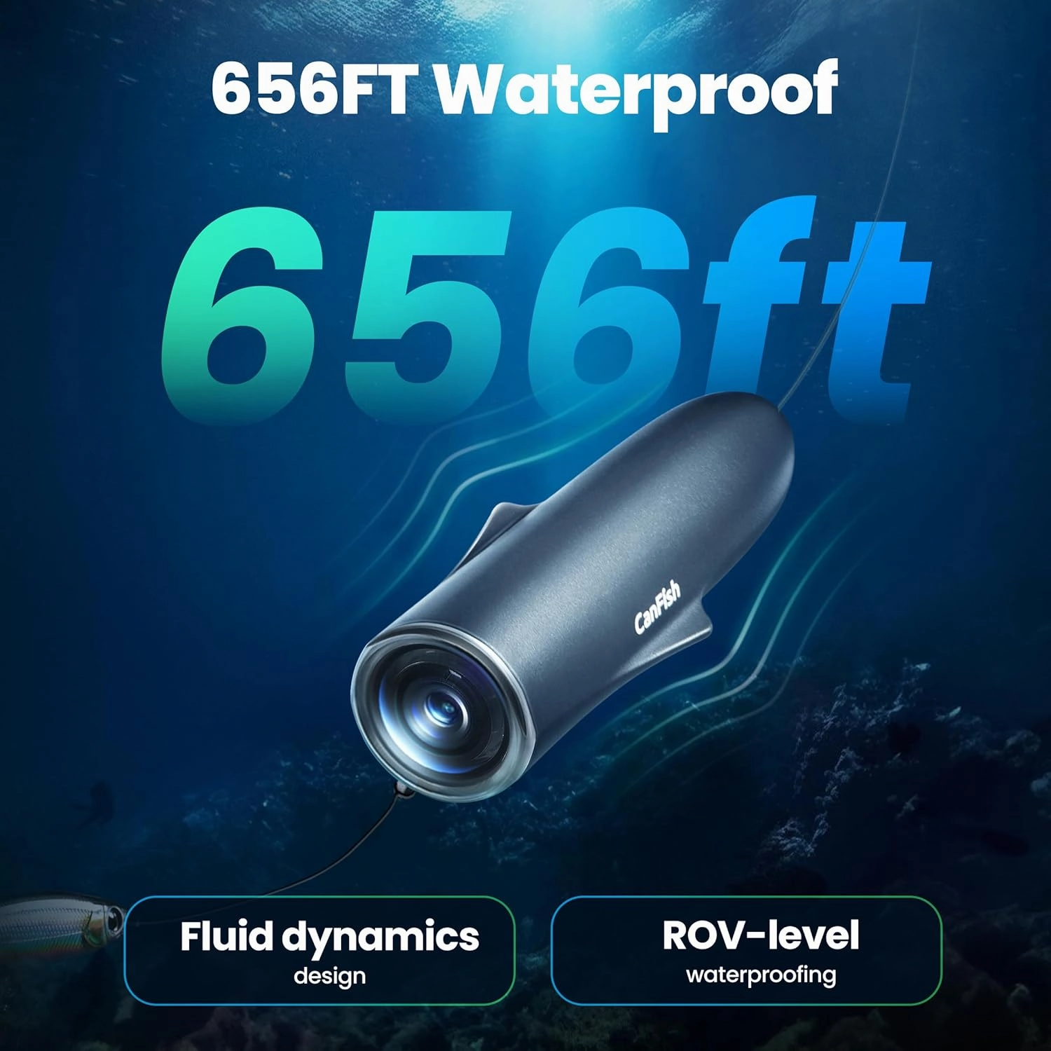 CanFish Fishing CamX Fishing Finders Camera,Lure Action Camera HD 1080P &136°Ultra-Wide-Angle,656FT ROV Waterproof/Motion Sensing/Segmented Intelligent Recording/Wireless Charge/App Compatible (Grey)