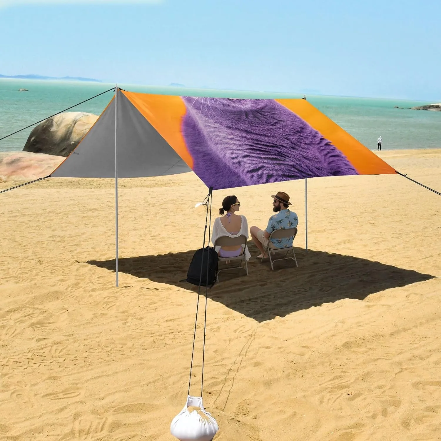 Canopy Tent Beach Cute Grey Cat Orange Pet Patio Sun Shade Outdoor 9.2 × 10.5 FT Shades Portable Camping Shelter Windproof with Poles Sand Anchor