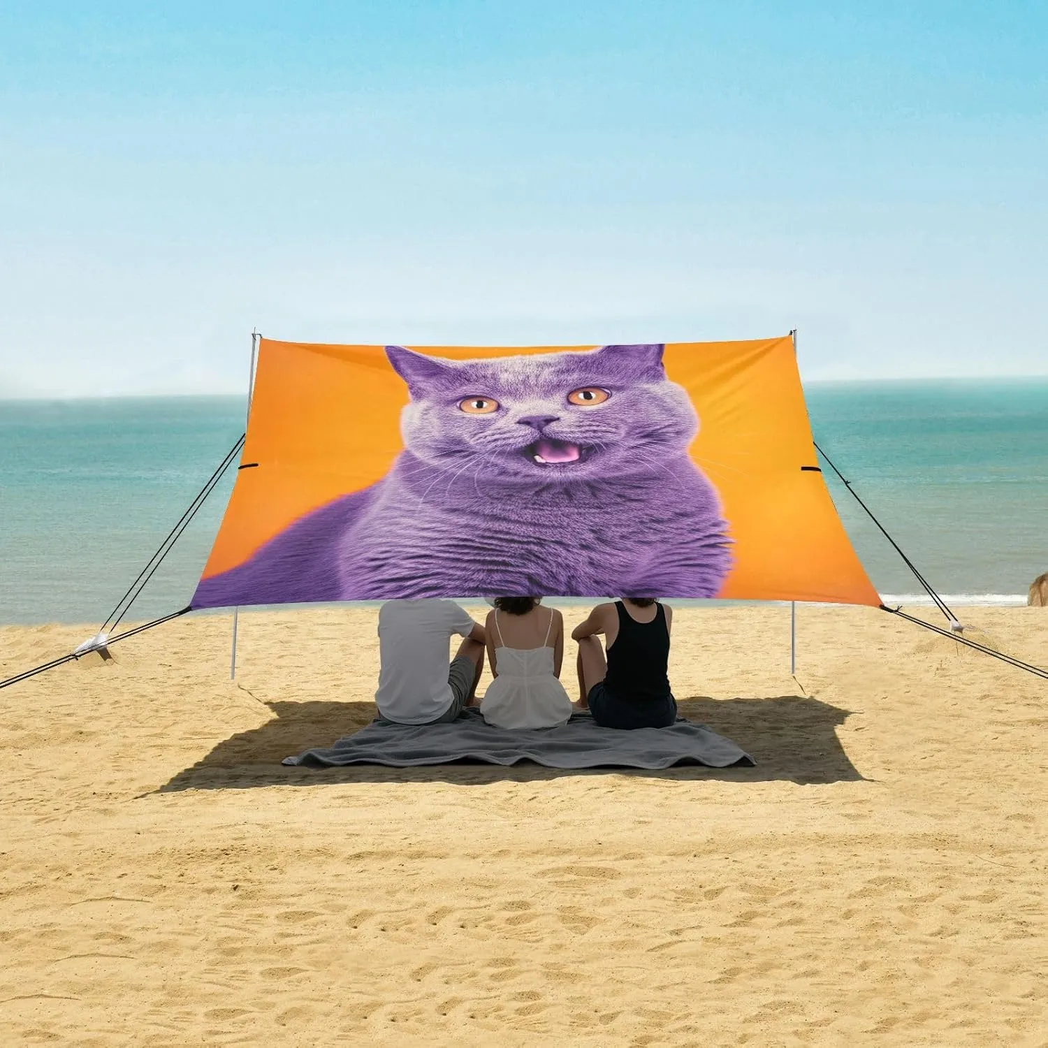 Canopy Tent Beach Cute Grey Cat Orange Pet Patio Sun Shade Outdoor 9.2 × 10.5 FT Shades Portable Camping Shelter Windproof with Poles Sand Anchor