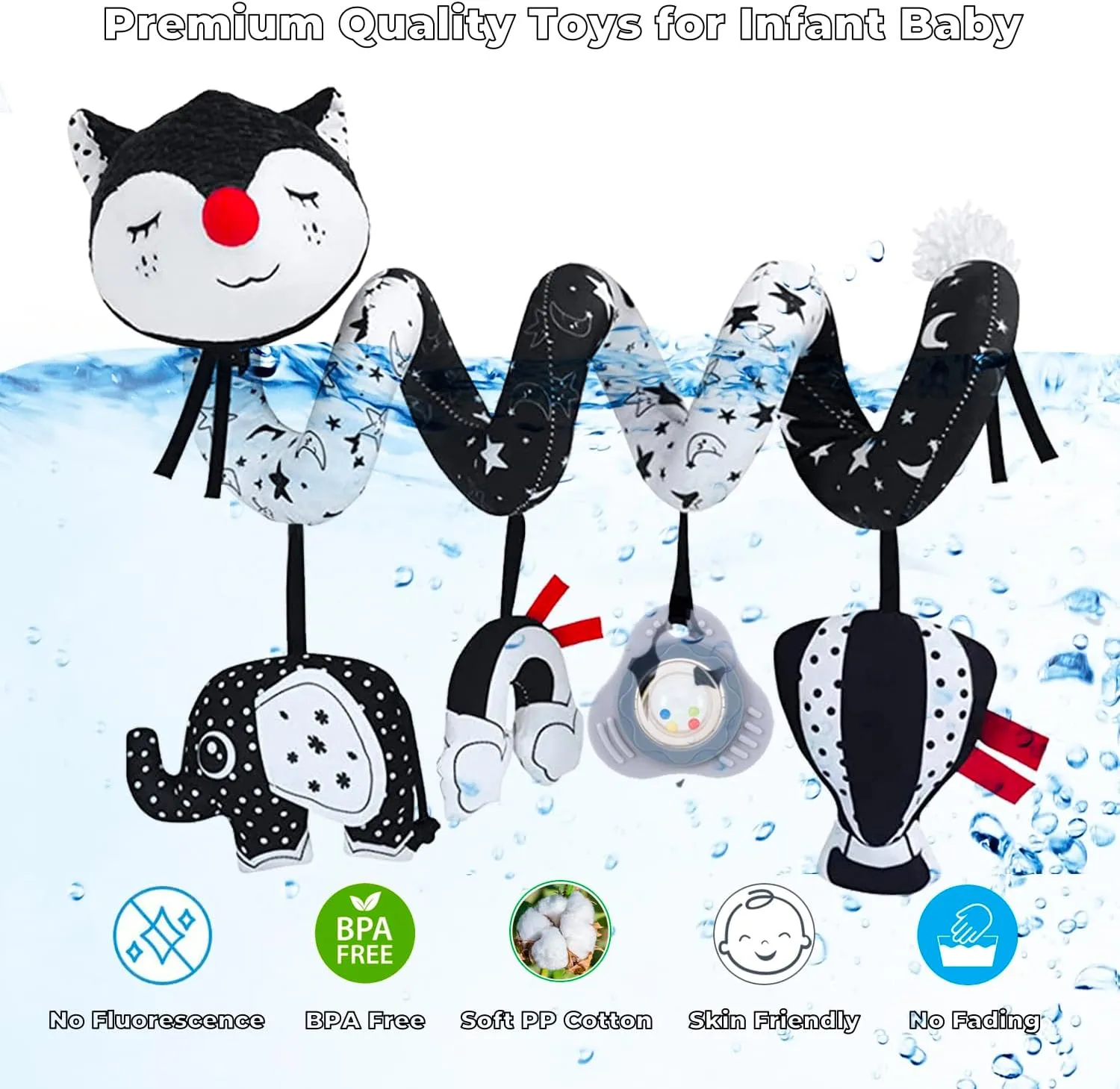 Car Seat Toys for Infants 0-6 Months, High Contrast Baby Toys Black and White Hanging Crib & Stroller Toy 3-6 Newborn Developmental Toy 0-3-6-12 Months with Music Rattles