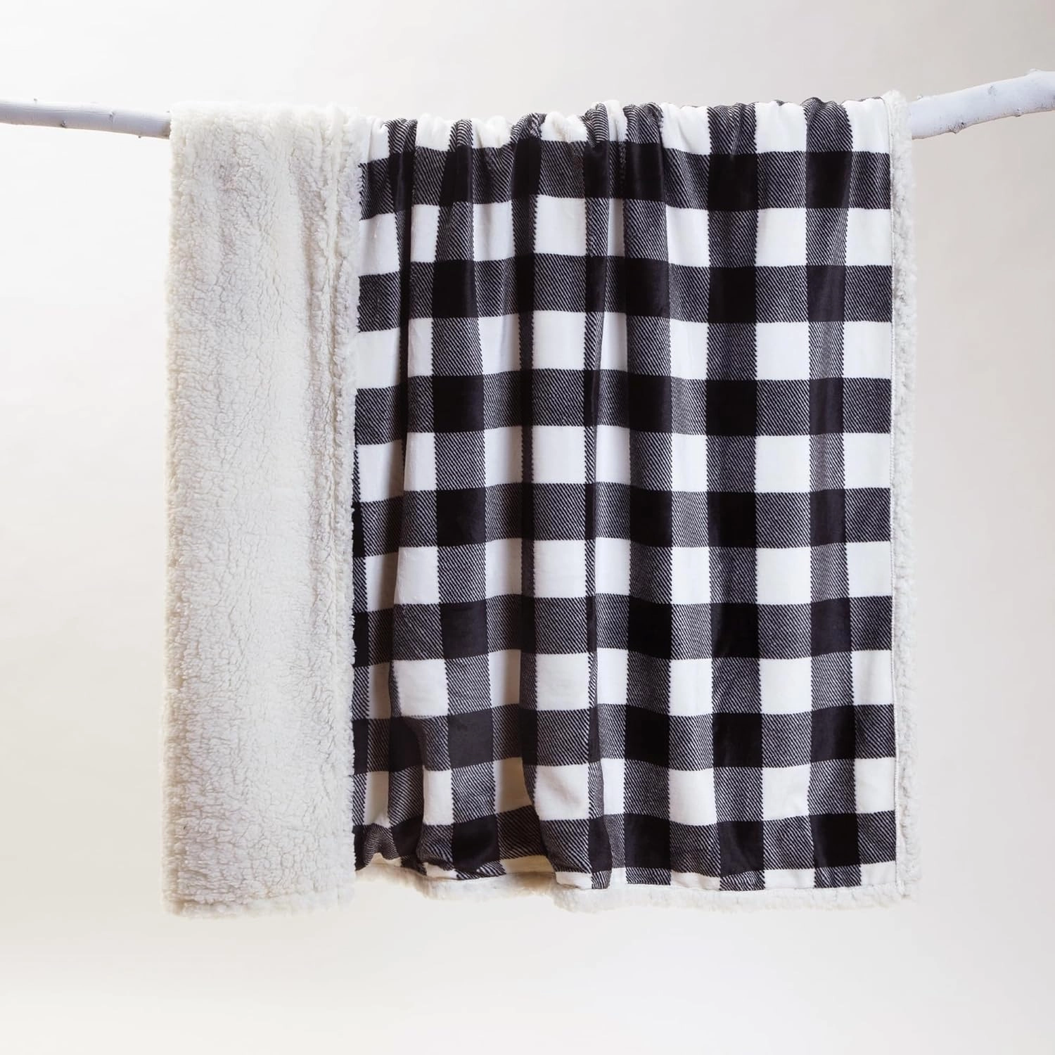 CARSTENS, INC. Ultra Premium Super Soft Plush Sherpa Fleece Oversized Throw Blanket 54" x 68", Black & White Buffalo Plaid