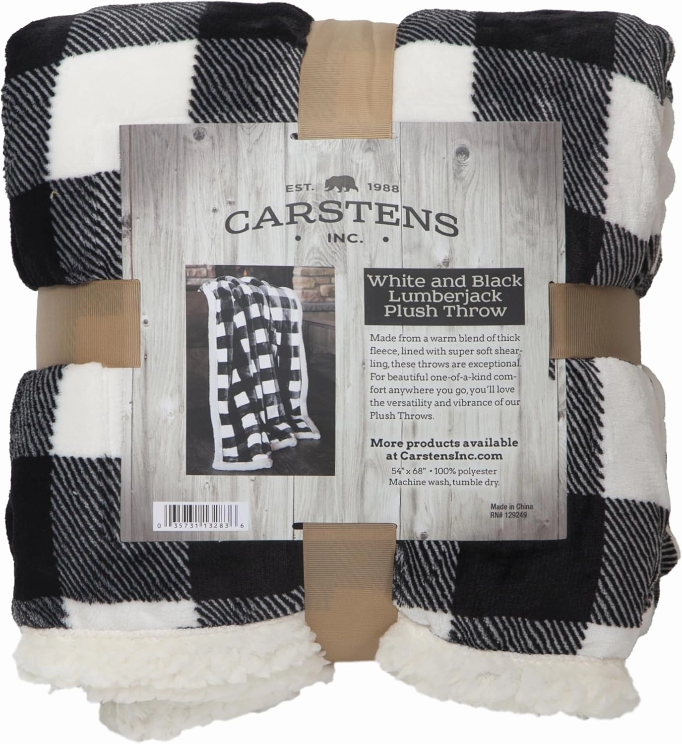 CARSTENS, INC. Ultra Premium Super Soft Plush Sherpa Fleece Oversized Throw Blanket 54" x 68", Black & White Buffalo Plaid