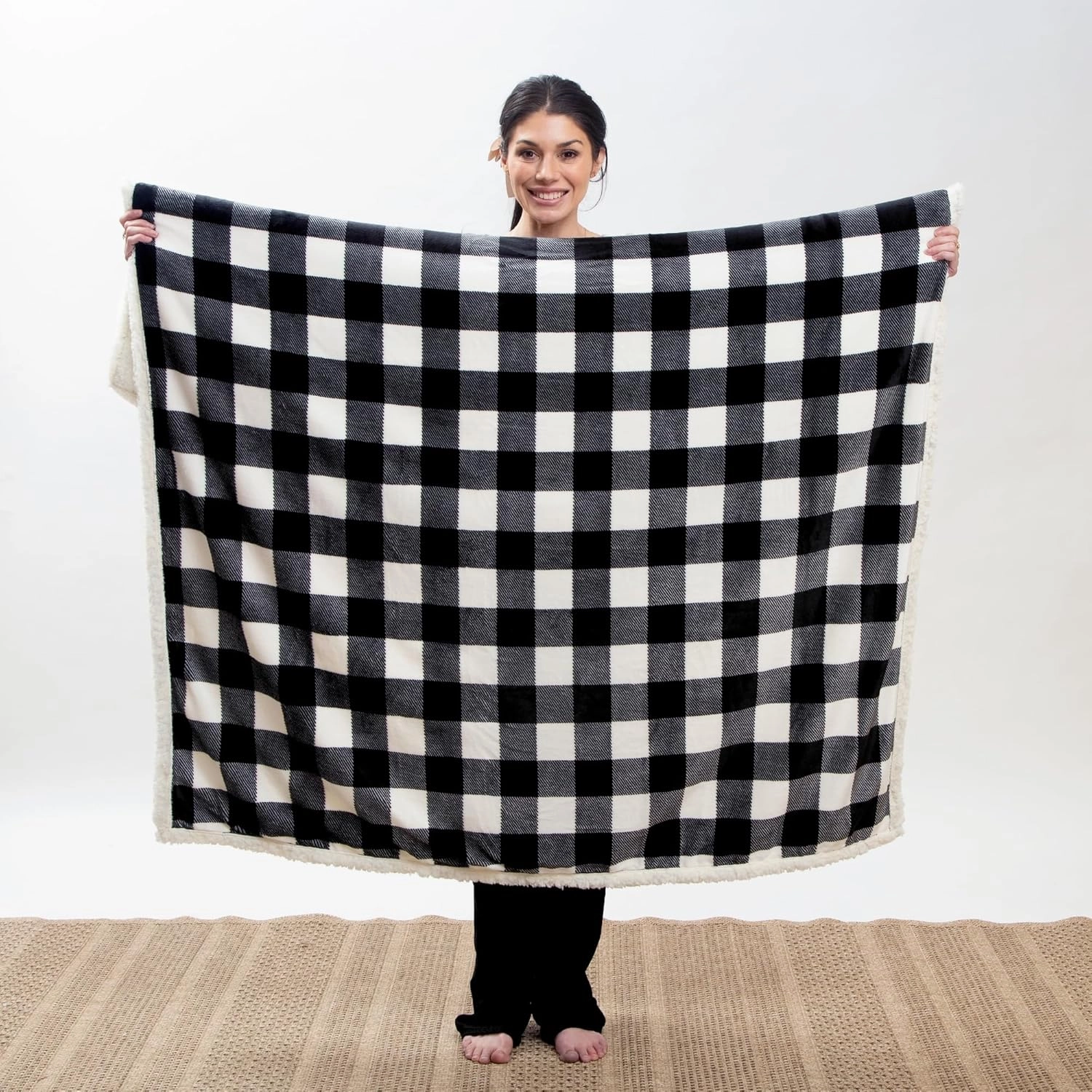 CARSTENS, INC. Ultra Premium Super Soft Plush Sherpa Fleece Oversized Throw Blanket 54" x 68", Black & White Buffalo Plaid