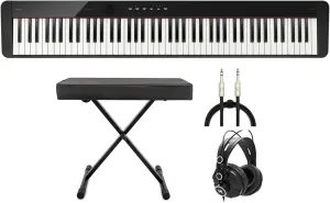 Casio Privia 88-Key Digital Piano with Casio CS68 Stand, Class-Compliant USB Port (Black) Bundle with Adjustable X-Style Keyboard Bench, Studio Monitor Headphones, and TRS Cable (6-Feet) (4 Items)