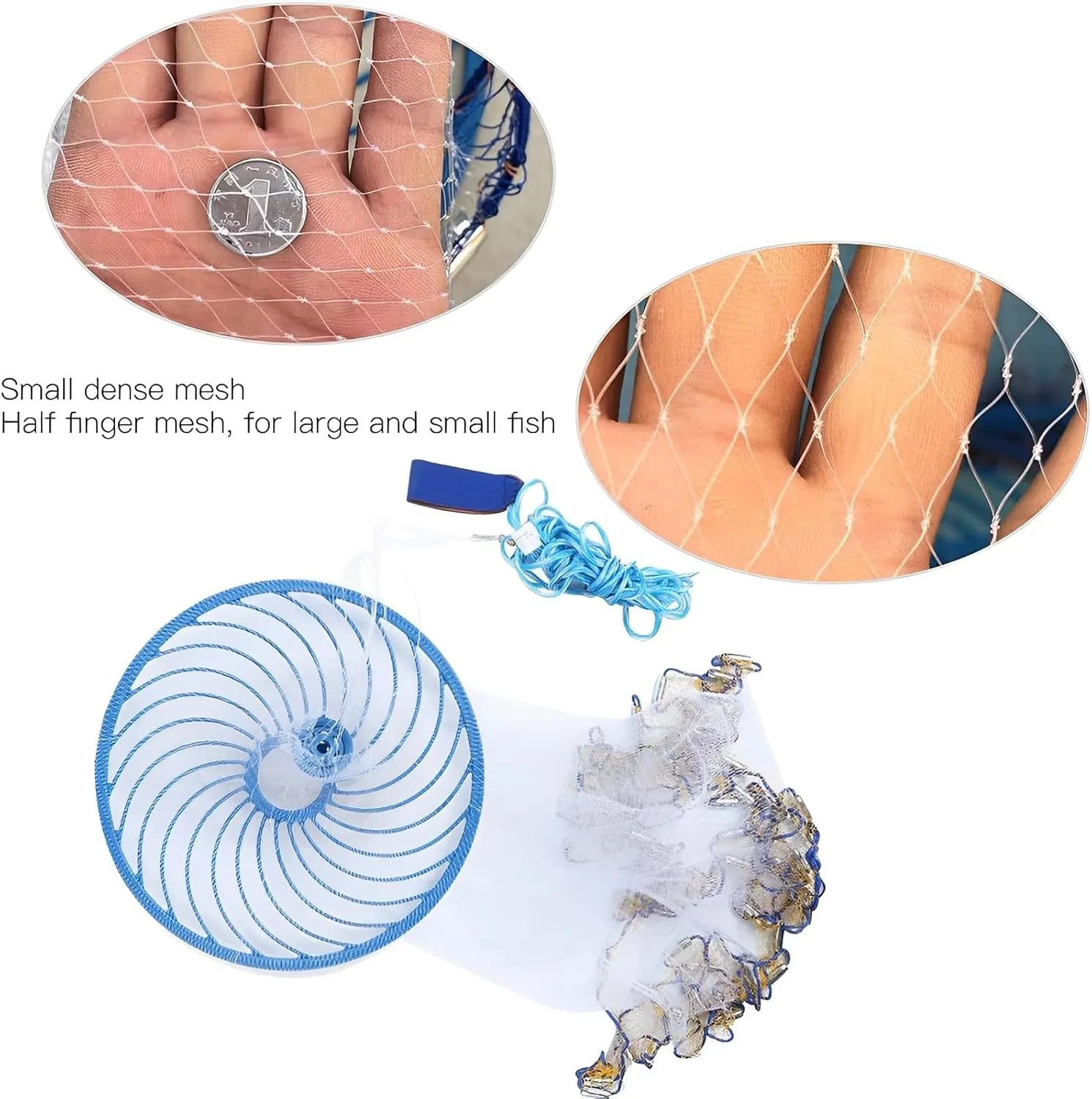 Casting Net Fishing Cast Net Fishing Net Shrimp Trap Easy Throw Cast Net Thicken Monofilament Line with Upgraded Heavy Duty Zinc Sinkers for Freshwater and Saltwater Fishing(4ft-12ft Radius)