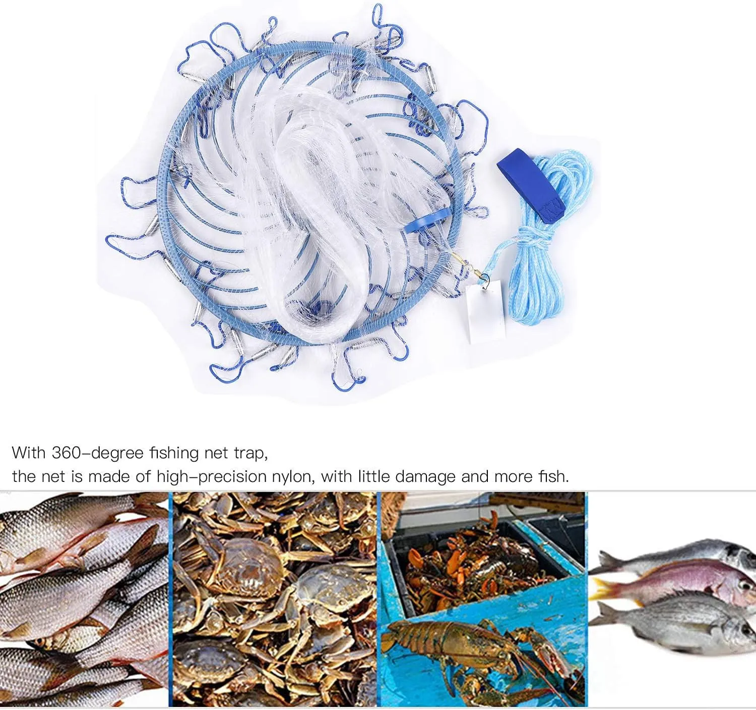 Casting Net Fishing Cast Net Fishing Net Shrimp Trap Easy Throw Cast Net Thicken Monofilament Line with Upgraded Heavy Duty Zinc Sinkers for Freshwater and Saltwater Fishing(4ft-12ft Radius)
