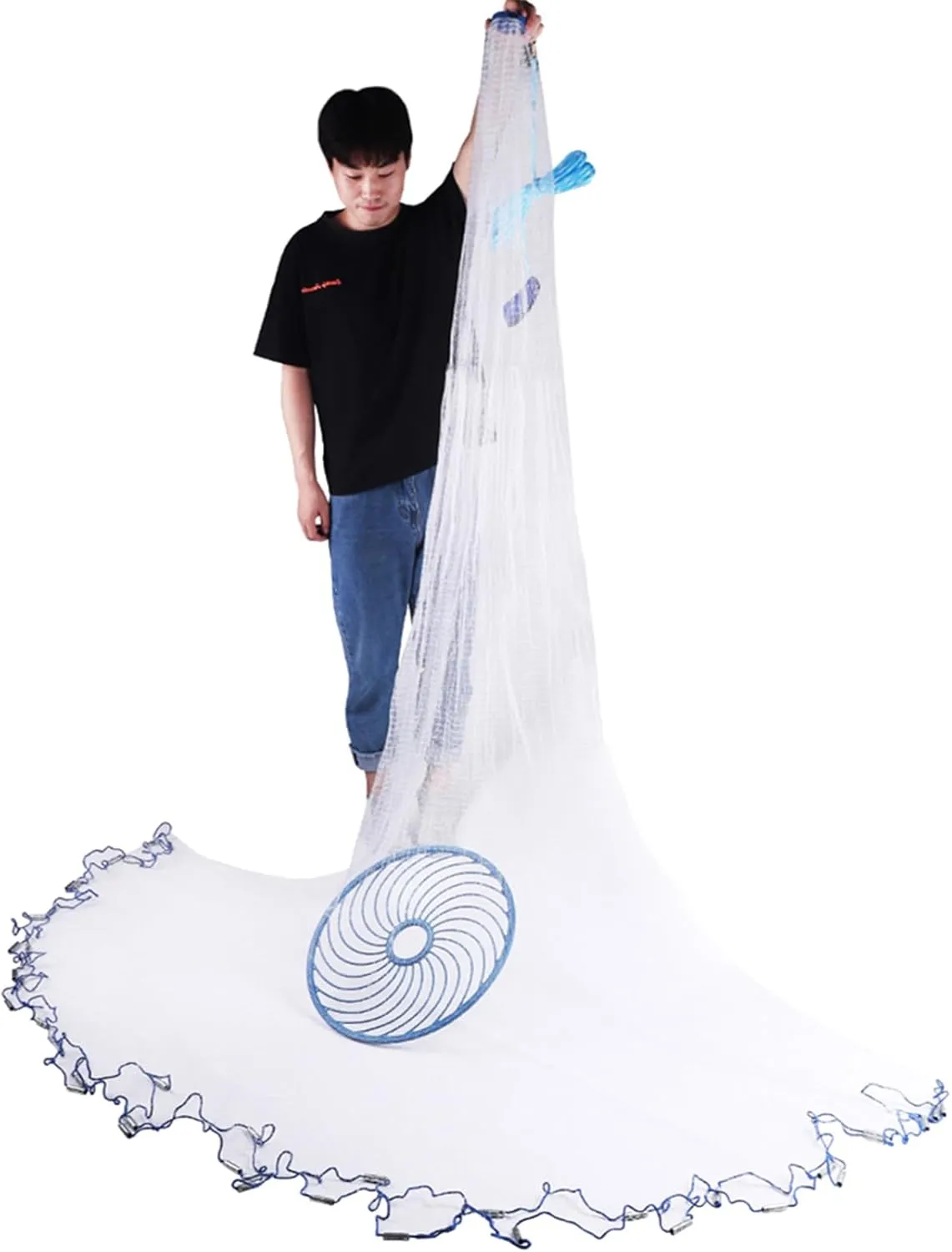 Casting Net Fishing Cast Net Fishing Net Shrimp Trap Easy Throw Cast Net Thicken Monofilament Line with Upgraded Heavy Duty Zinc Sinkers for Freshwater and Saltwater Fishing(4ft-12ft Radius)