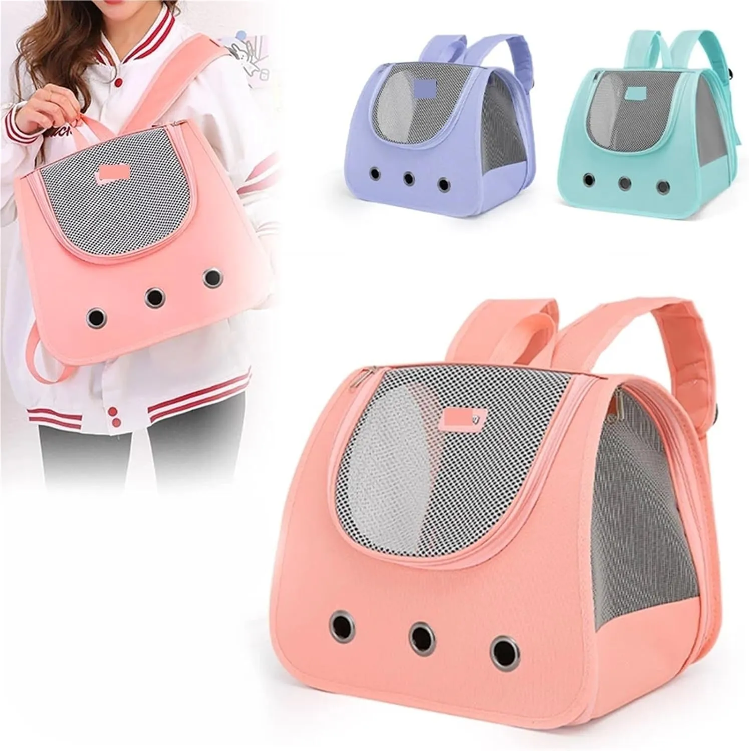 Cat Backpack Supplies Portable Breathable Double Shoulder cat Bag Foldable Puppy Backpack Fashionable and Expandable pet Bag(Haze Blue)