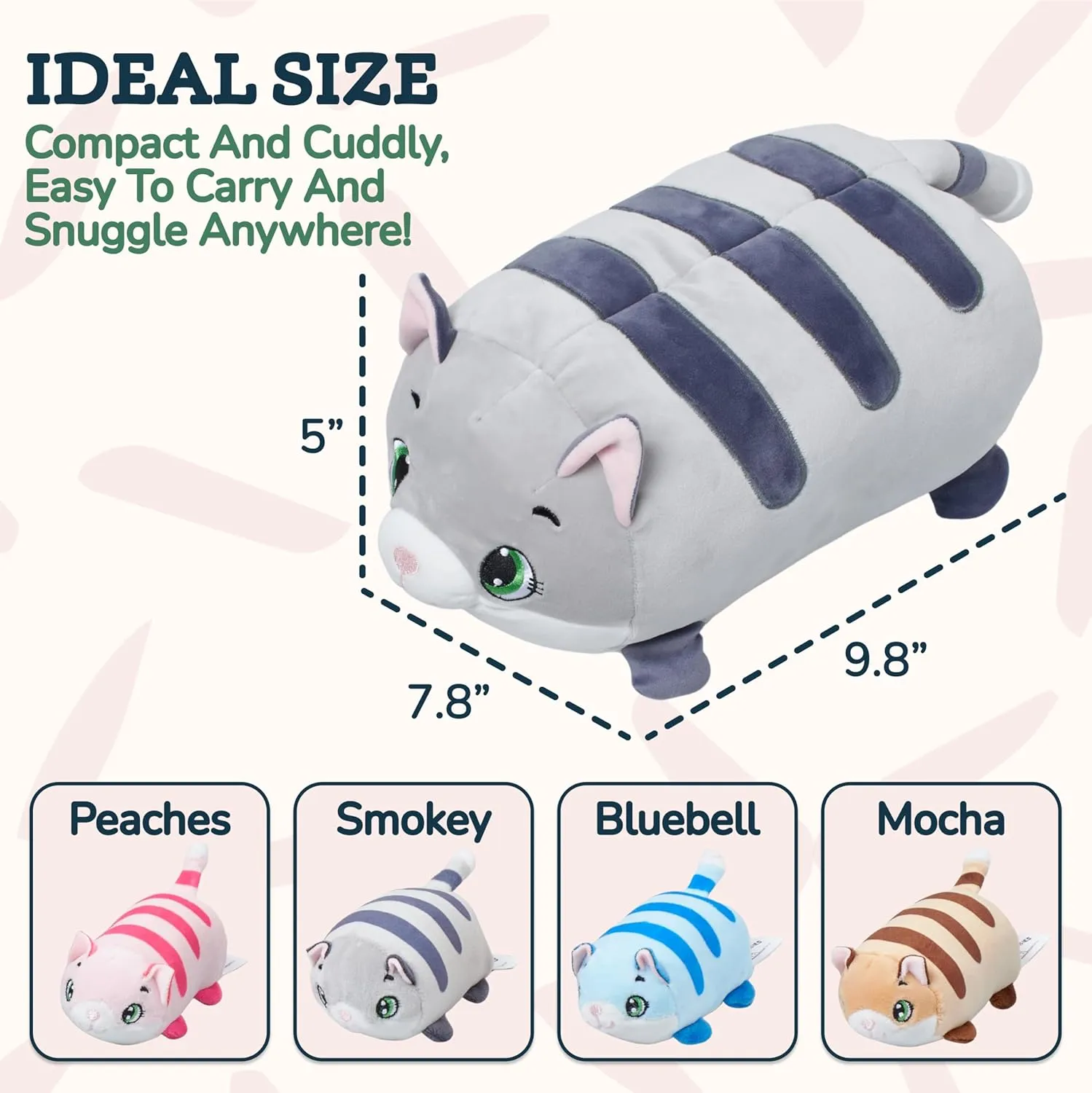 Cat Mommy Plush Stuffed Animal with 4 Baby Kittens - Cute Stuffy for Kids - Fluffy Toy Gift for Girls - Mom Size 10in, Baby Cats Size 4" - Long Cuddly Cat Plushies with Zipper (Grey)