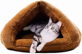 Cat Cave Pet Tent Cave Bed,Soft Fleece Self-Warming Cat Bed Warm Sleeping Bed,Pets Sleeping Bag for Cats Winter Pets Puppy Indoor Pet Triangle Nest,Machine Washable,Camel,L