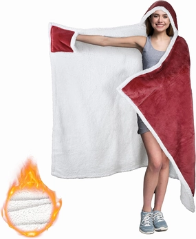 Catalonia Classic Wearable Hooded Blanket, Warm Cozy Soft Poncho Blanket Wrap, Fleece Cuddle Throw Cape with Hand Pocket, Gifts for Women Father Mom