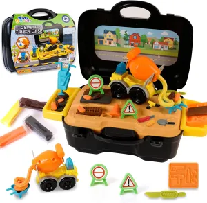 Cement Mixer Color Dough Set, Construction Truck Tools Kit, DIY Art & Craft Playset Toys with Portable Case for Kids Boys Ages 3 , with Molds Non-Toxic Modeling Clay 4 Colors