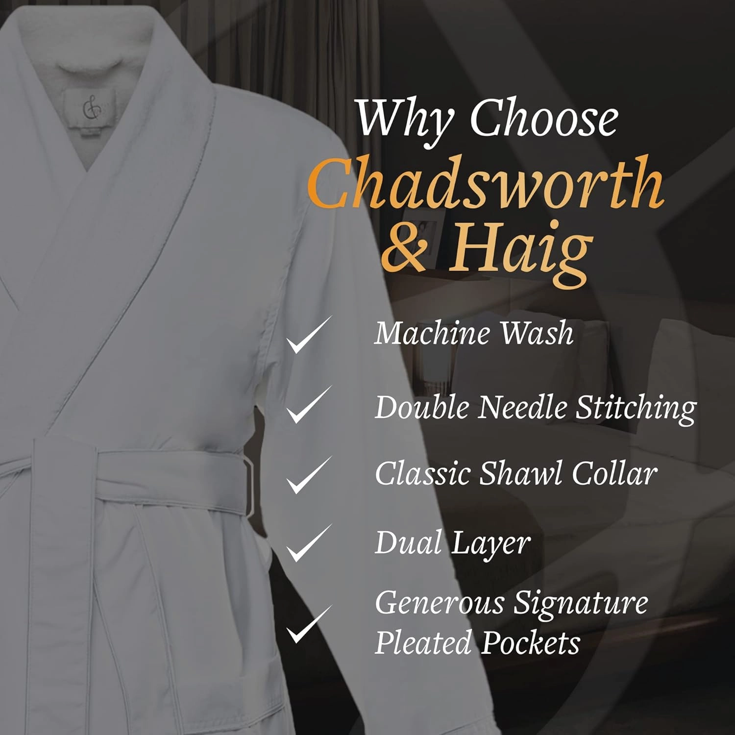 CHADSWORTH & HAIG Microfiber Plush Bath Robe with Minx Lining. Luxury Spa & Hotel Robe for Women & Men