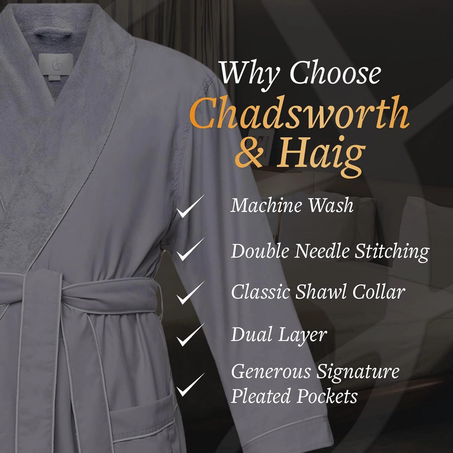 CHADSWORTH & HAIG Microfiber Plush Bath Robe with Minx Lining. Luxury Spa & Hotel Robe for Women & Men