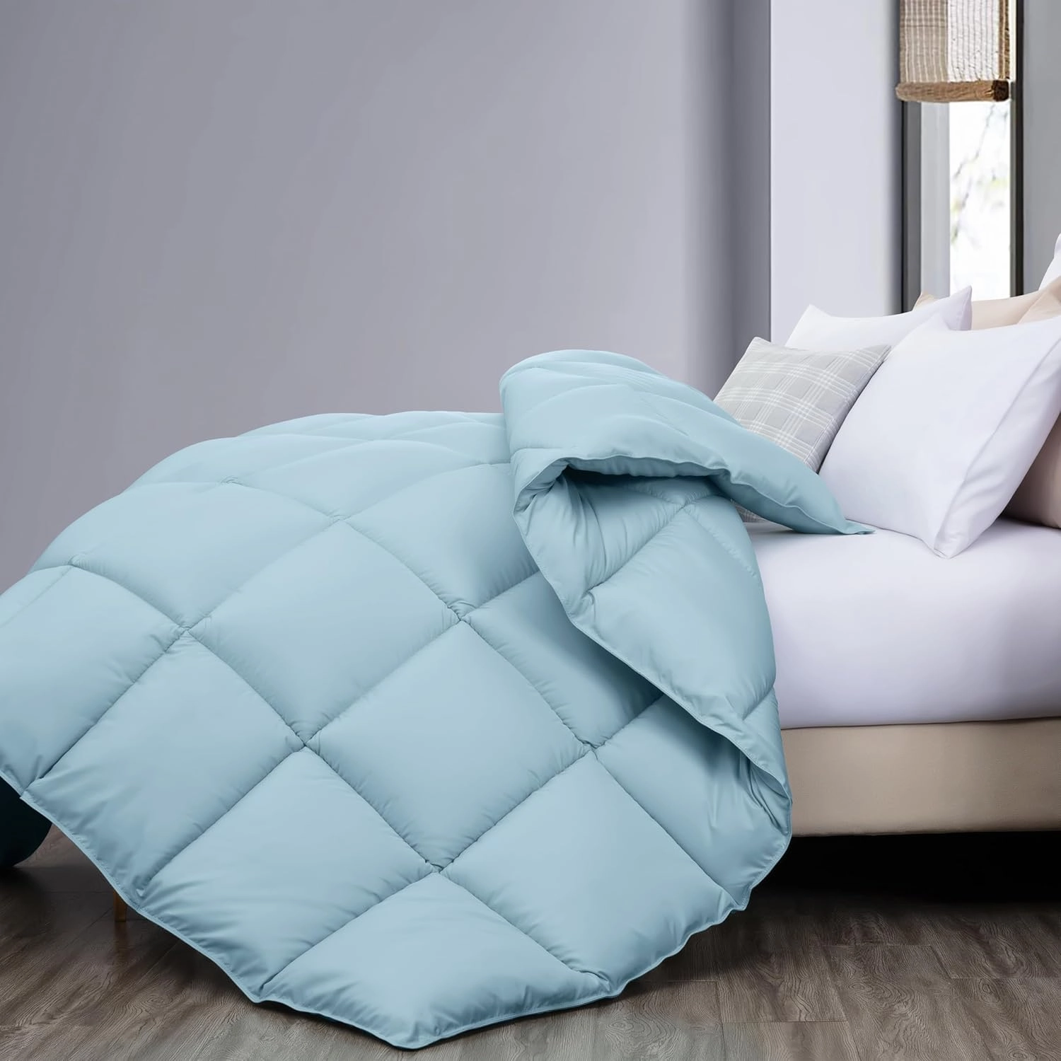 Chezmoi Collection All Season King Size Down Alternative Comforter - Plush Microfiber Fill - Box Stitch Quilted - Duvet Insert with Corner Tabs (Cal King/King, Chambray Blue)