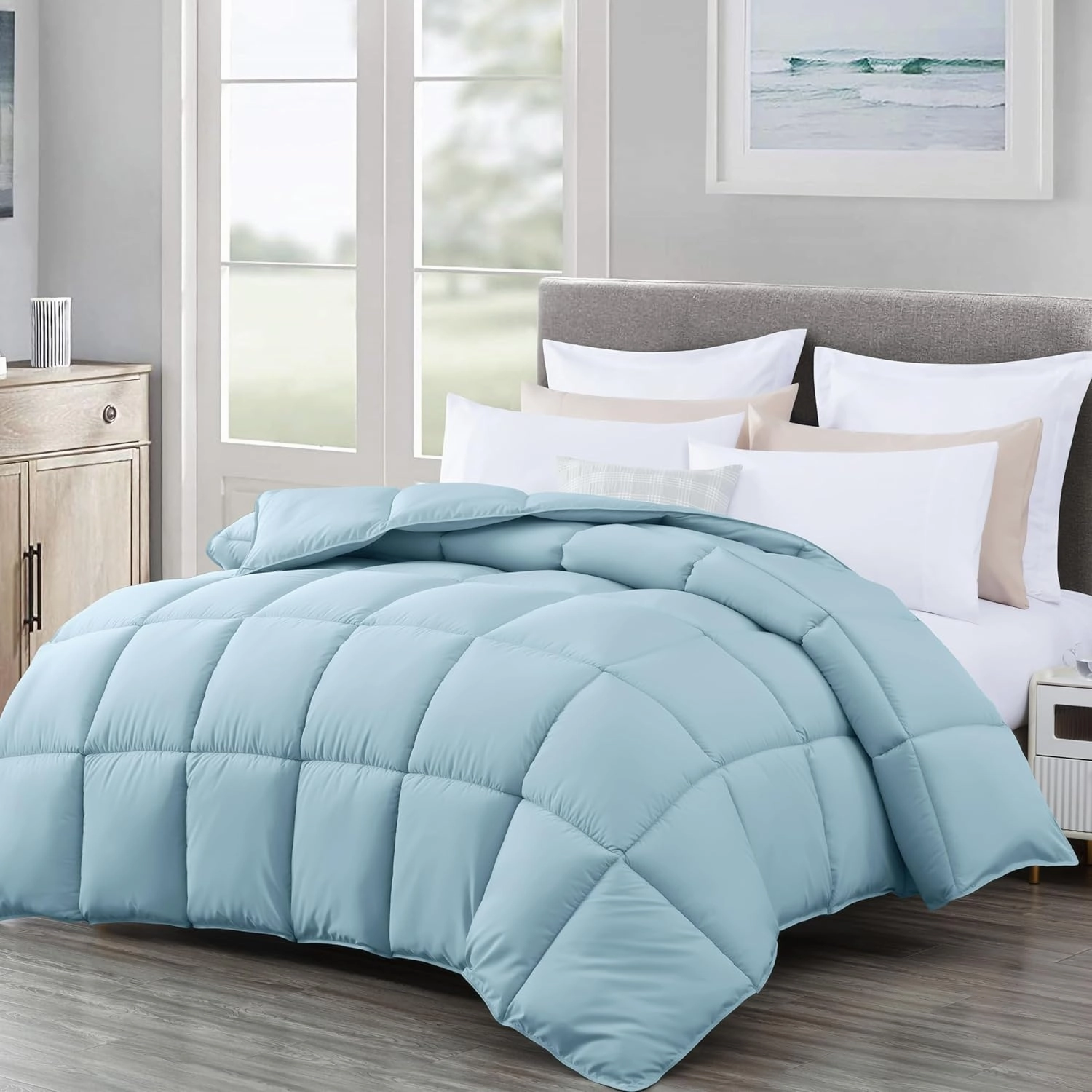 Chezmoi Collection All Season King Size Down Alternative Comforter - Plush Microfiber Fill - Box Stitch Quilted - Duvet Insert with Corner Tabs (Cal King/King, Chambray Blue)